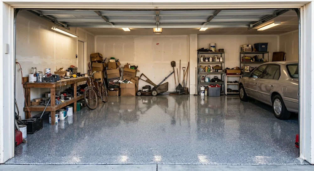 After: garage floor with a clean, glossy coating